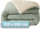 Faire taire. living hush living - couette lavable design bicolore teddy vert sauge - 200x200 cm - 300 g/m² - avec taies d'oreiller assorties