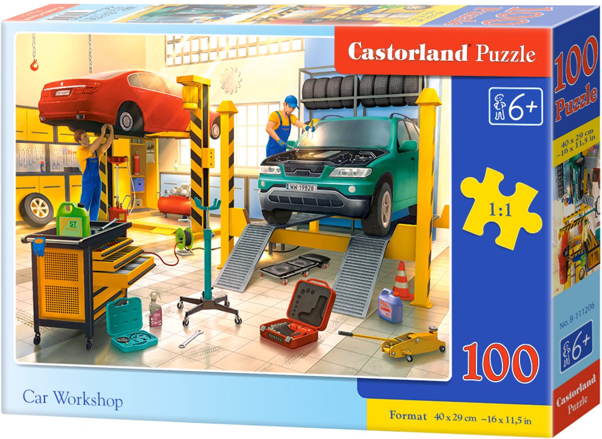 Atelier automobile Castorland – puzzle – 100 pièces – voitures – qualité premium