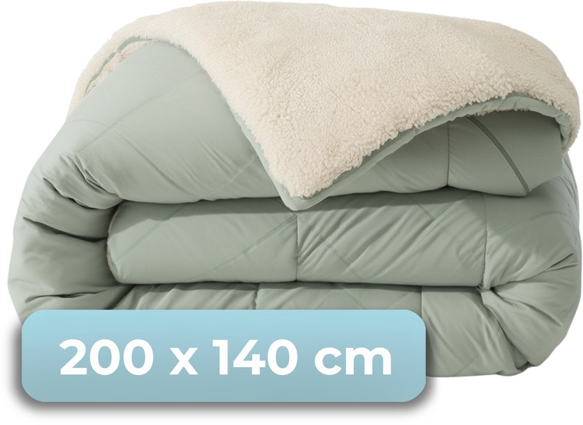 Faire taire. living hush living - couette lavable design bicolore vert sauge teddy - 140x200 cm - 300 g/m² - avec taie d'oreiller assortie