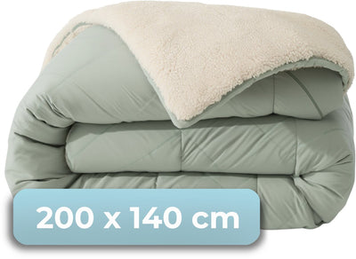 Faire taire. living hush living - couette lavable design bicolore vert sauge teddy - 140x200 cm - 300 g/m² - avec taie d'oreiller assortie