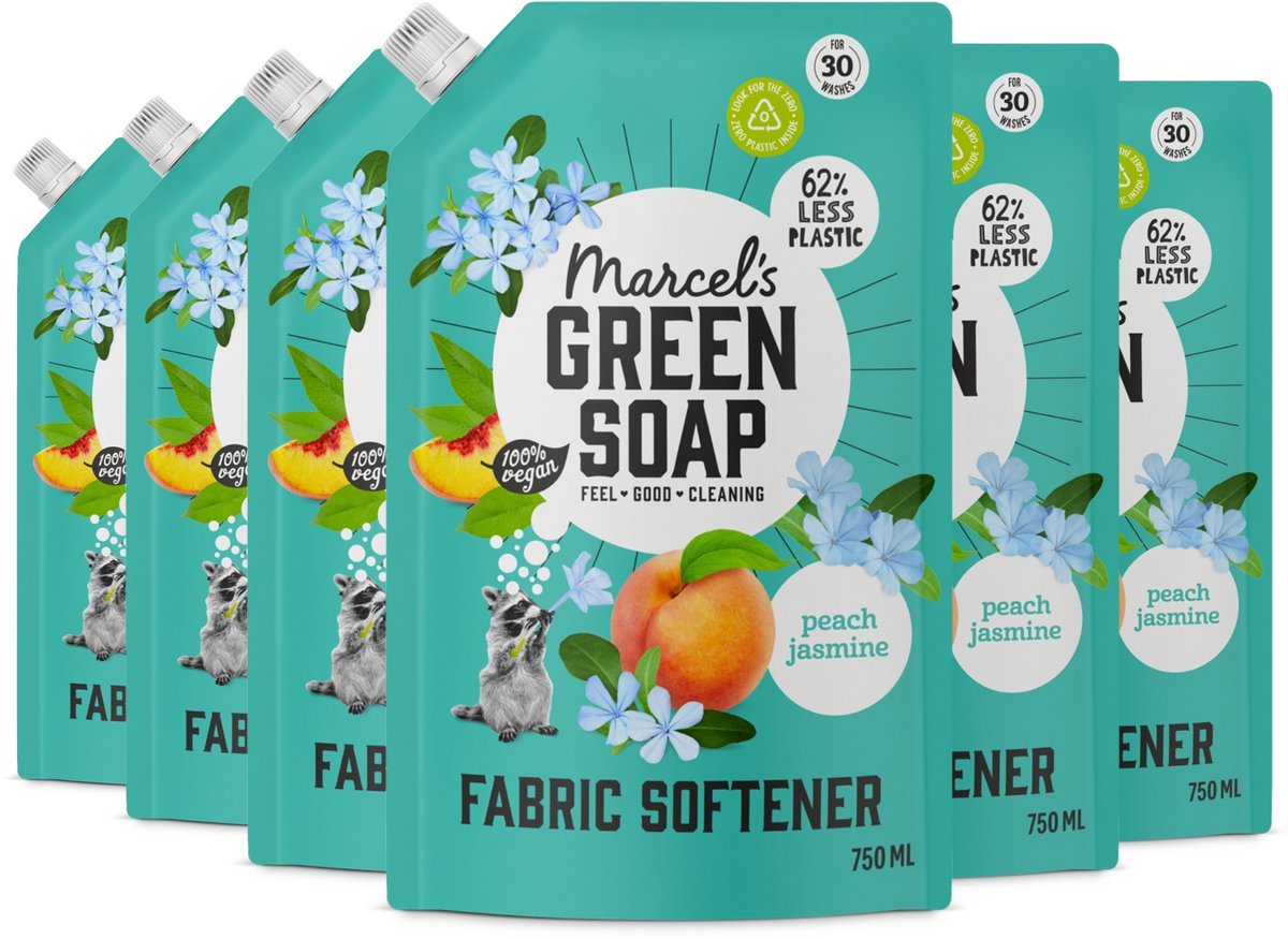 Recharge assouplissant savon vert Marcel's - pêche jasmin - 6 x 750 ml - 180 lavages