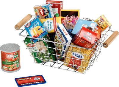 Panier à provisions en métal Klein Toys avec produits allemands - incl. de nombreuses boîtes d'accessoires avec des produits de marque allemande - multicolores
