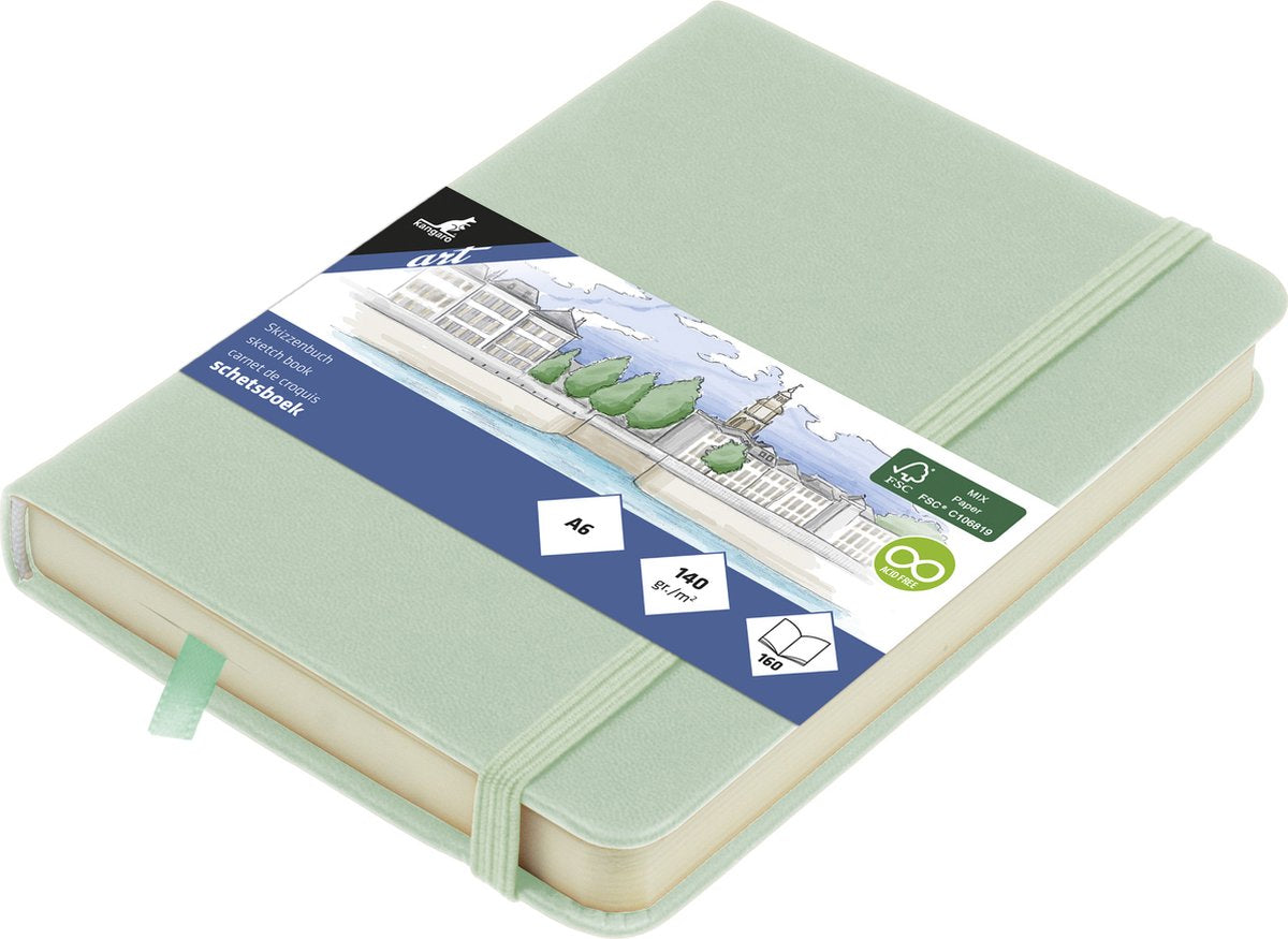 Carnet de croquis Kangaro a6 - menthe - couverture rigide en polyuréthane - avec élastique et ruban - carnet de croquis - carnets de croquis - k-861214