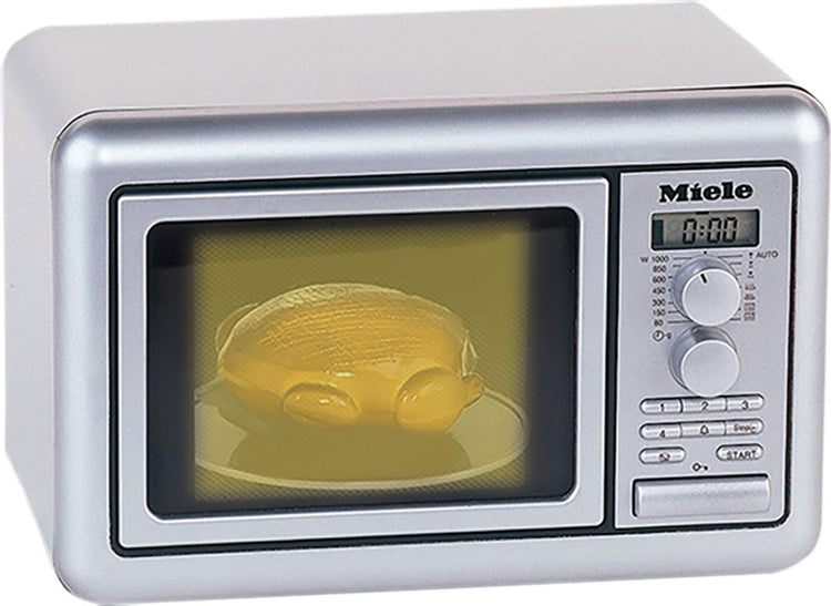 Klein toys miele jouet micro-ondes - 25x16x17,5 cm - incl. plateau tournant, boutons, minuterie avec effets sonores, affichage et poulet jouet - gris