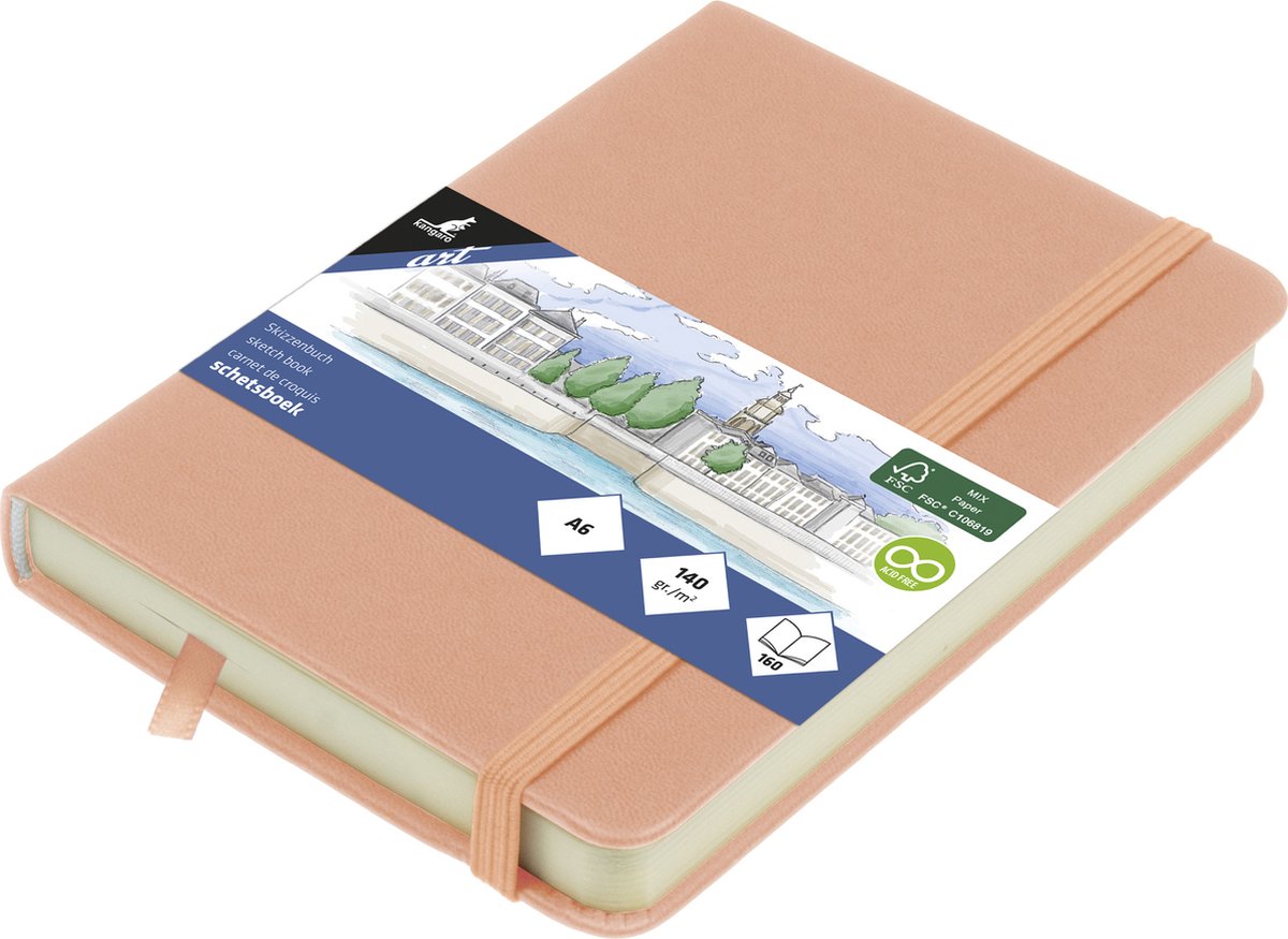 Carnet de croquis Kangaro a6 - vieux rose - couverture rigide en pu - avec élastique et ruban - carnet de croquis - carnets de croquis - k-861212