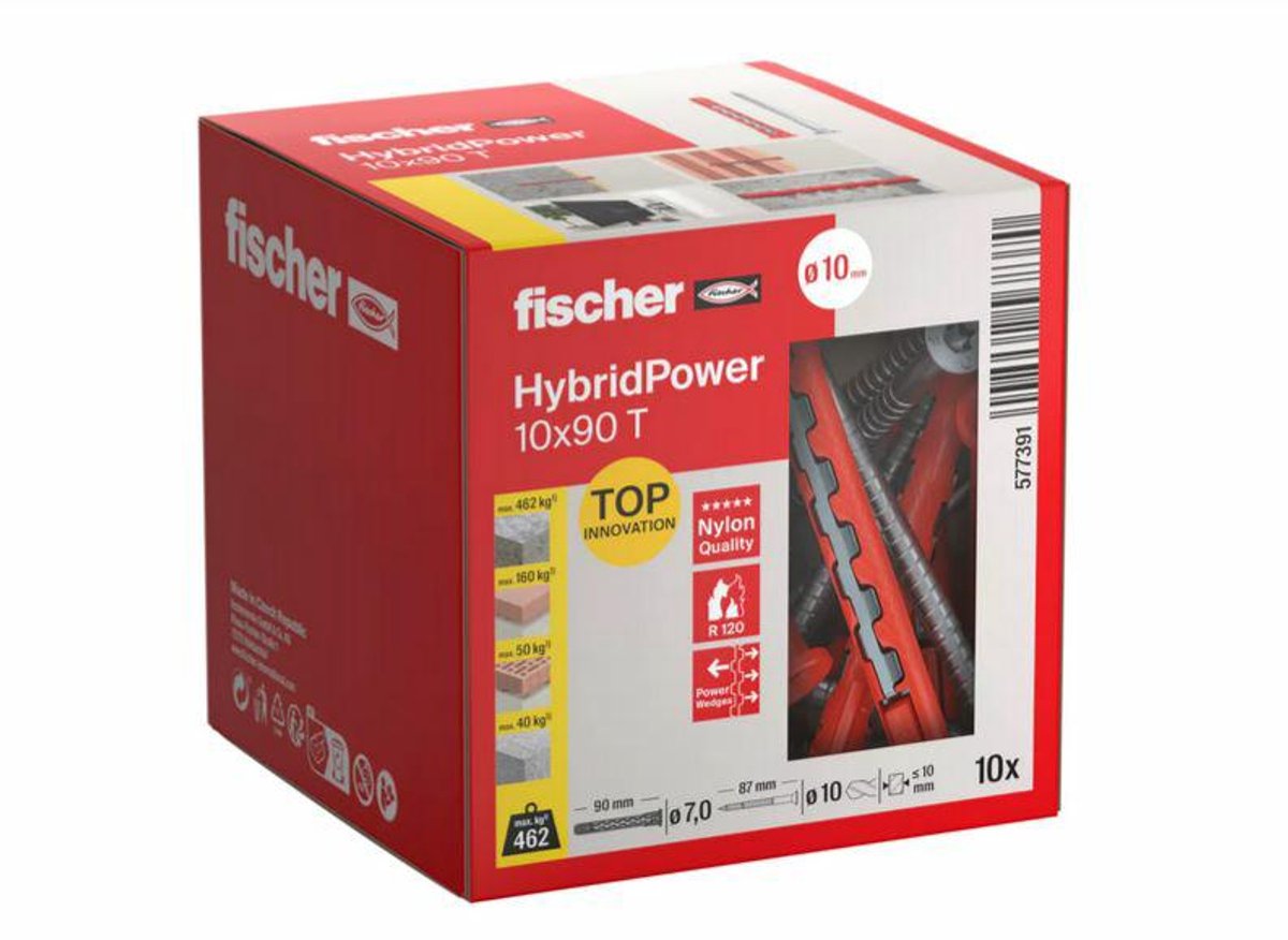 Fischer hybridpower - fiche hybride - 10x90 mm - ignifuge