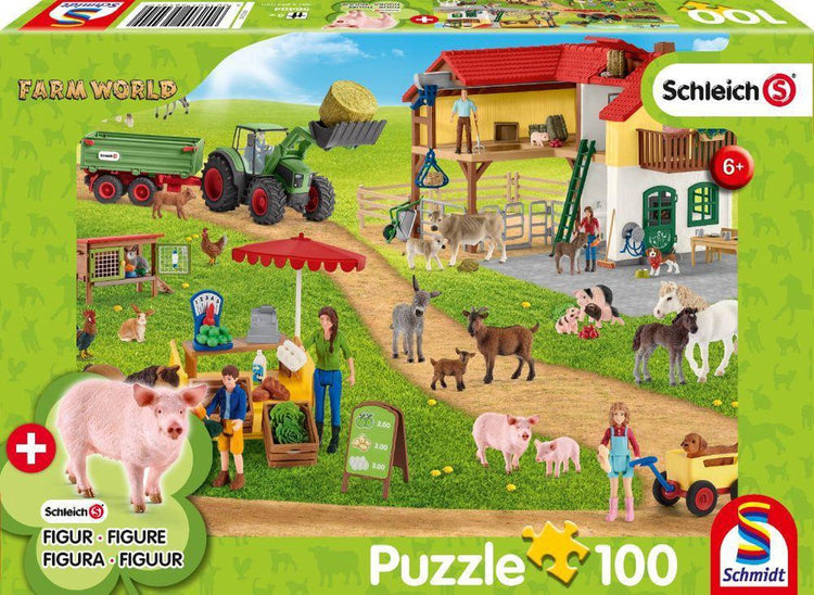 Schmidt - puzzle - Farm World Farm and Farm Shop - Schleich - 100 pièces + figurine originale - enfants - à partir de 6 ans