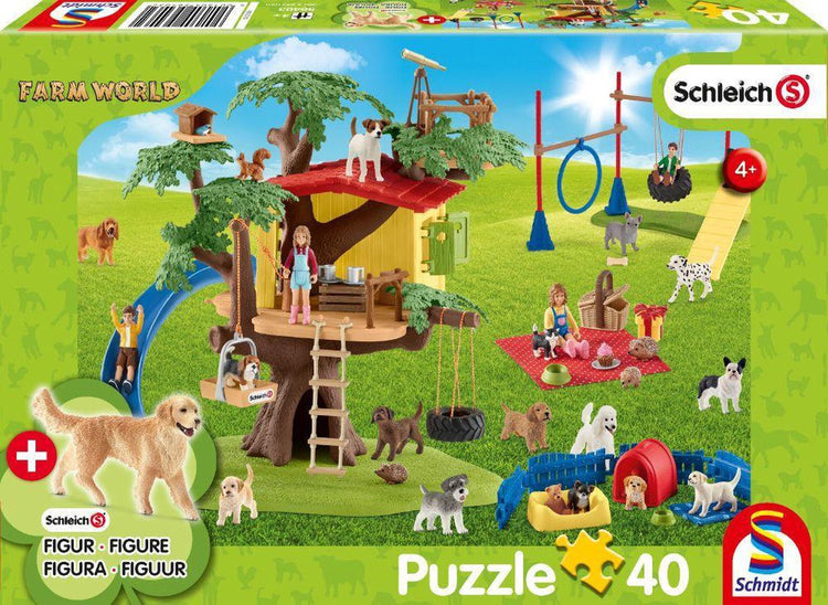 Schmidt - puzzle - chiens heureux du monde agricole - schleich - 40 pièces + figurine originale - enfants - à partir de 4 ans