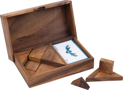 Animaux de tangram de Longfield – jeu de puzzle en bois – bois d'acacia – formes d'animaux – avec boîte de rangement – cœur d'ange