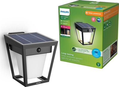 Philips LED Applique Philips Nissa - LED ultra efficace - lampe solaire d'extérieur - lumière chaude et brillante ; 3000k - noir - détecteur de mouvement - énergie solaire - capteur crépusculaire