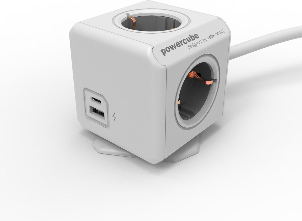 Designnest original powercube extend USB A+C - rallonge multiprise - 4 prises - câble 1,5 m - mise à la terre (type F) - avec station d'accueil