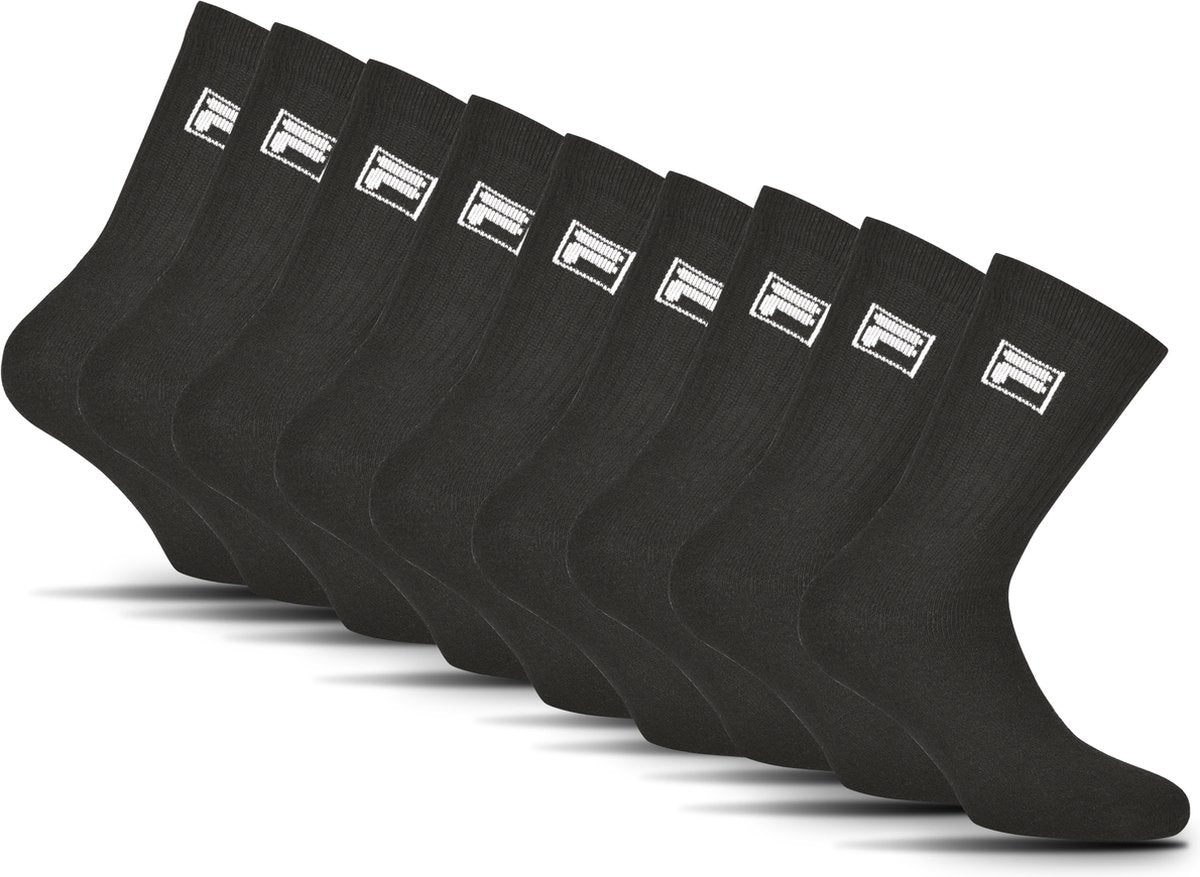 Fila chaussettes de sport de tennis petit logo - taille 43 46 - paquet de 9 - noir