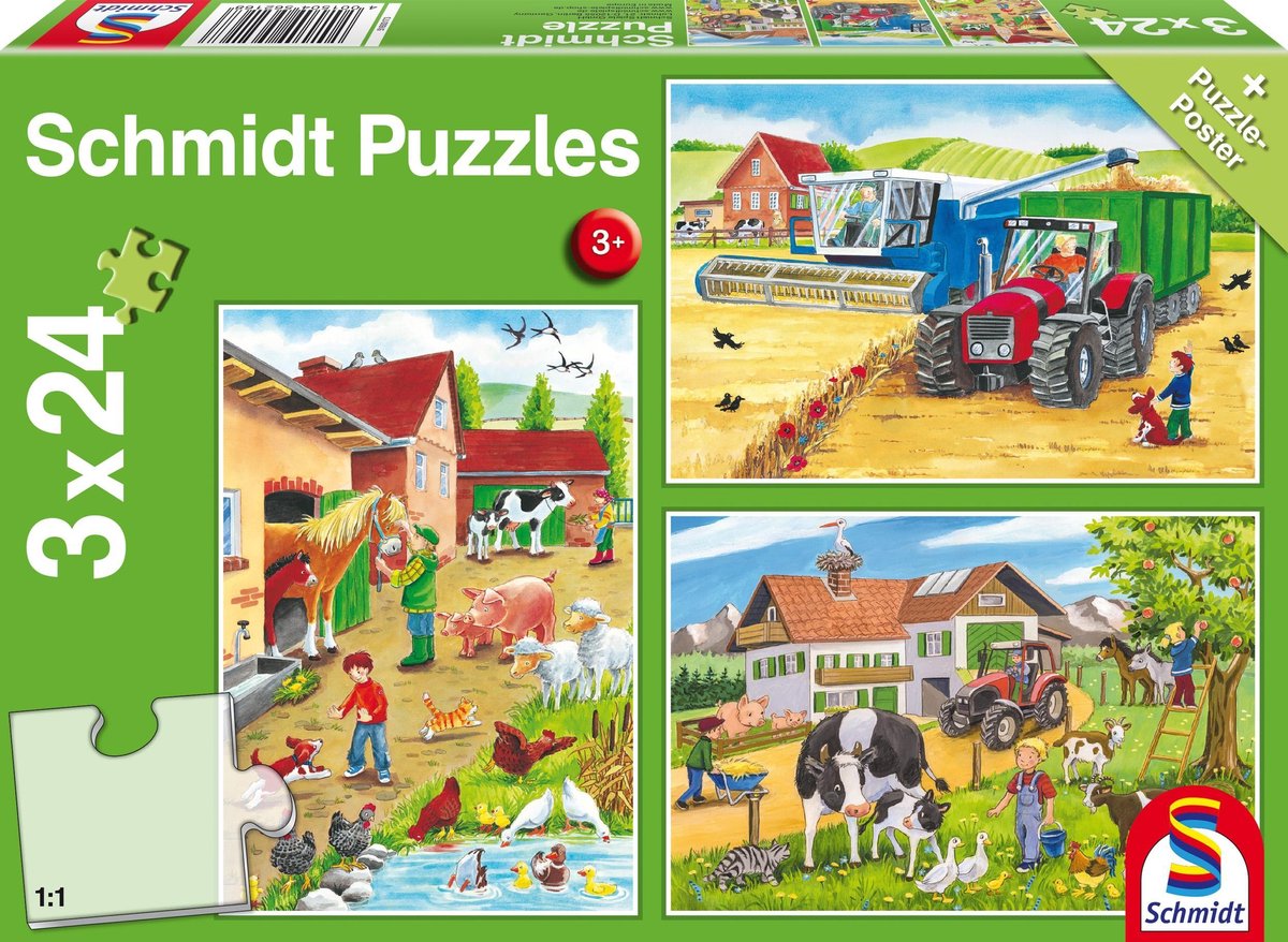 Schmidt spiele - jeu de puzzles ferme - 3 puzzles dans 1 boîte - thème gospodarstwo - puzzles pour enfants