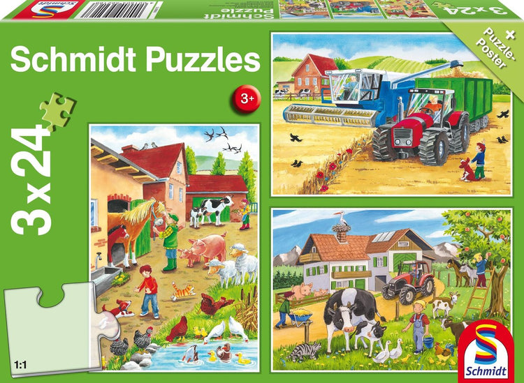 Schmidt spiele - jeu de puzzles ferme - 3 puzzles dans 1 boîte - thème gospodarstwo - puzzles pour enfants