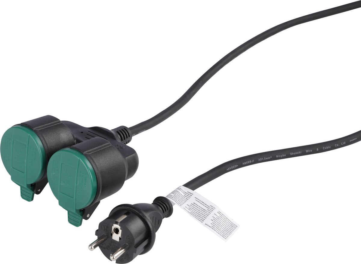 Câble d'extension Q-link - 2 x mis à la terre - résistant aux éclaboussures (ip44) - 3 x 1,5 mmâ² - 5 m - caoutchouc - noir