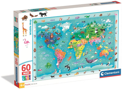 Clementoni - puzzle - 60 maxi pièces - carte de la faune 2025 - puzzle enfant - à partir de 4 ans