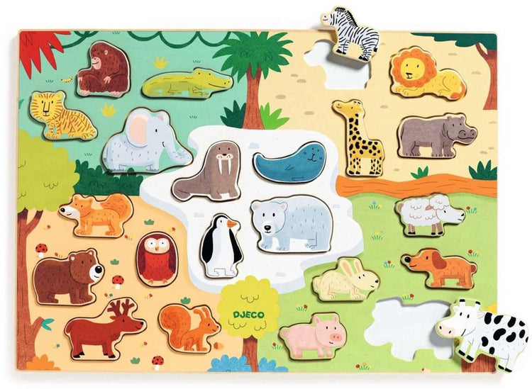 Djeco puzzle en bois animaux - jouets éducatifs fsc 100%.