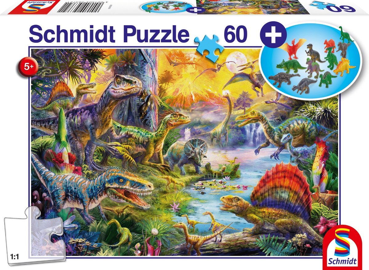 Schmidt - puzzle - dinosaures - 60 pièces + figurines de dinosaures - enfants - à partir de 5 ans