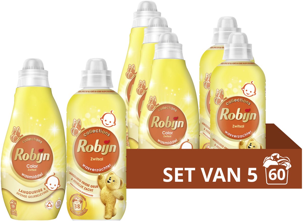 Robijn - paquet de lessive et d'assouplissant - zwitsal - 5 pièces - (60 lavages) - pack économique
