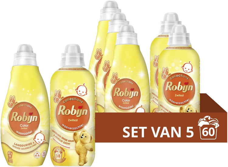 Robijn - paquet de lessive et d'assouplissant - zwitsal - 5 pièces - (60 lavages) - pack économique