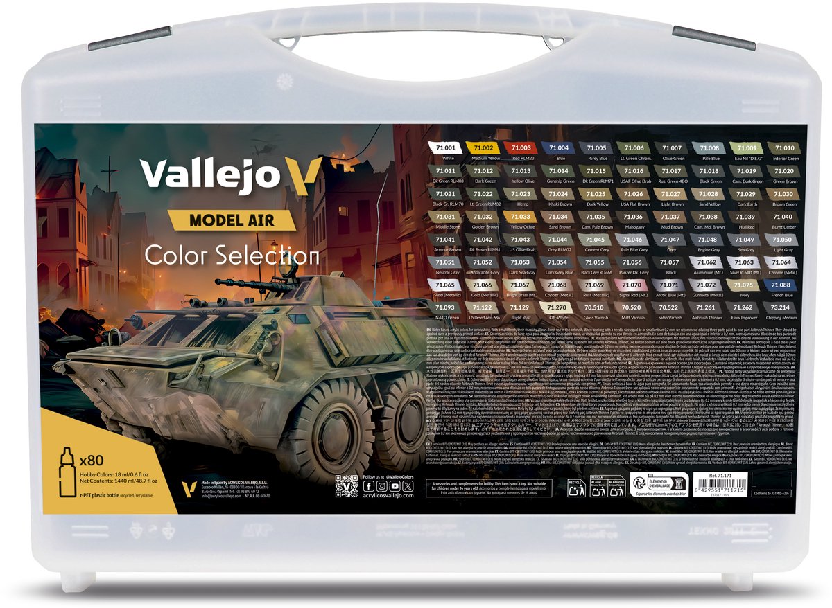 Vallejo Hobby Paint Peinture acrylique - 71171 modèle Air - Sélection des couleurs - Étui - Kit acrylique 80x Kit de peinture - 80x 18 ml