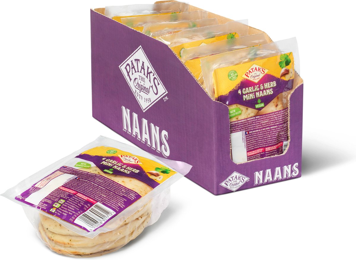 Mini pain naan Patak's - herbes à l'ail - 6 x 188 grammes