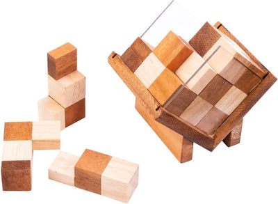 Cube Longfield en boîte – casse-tête en bois – jeu de puzzle 3D – jeu de réflexion logique – jeu de puzzle éducatif – bois d'acacia – cœur d'ange