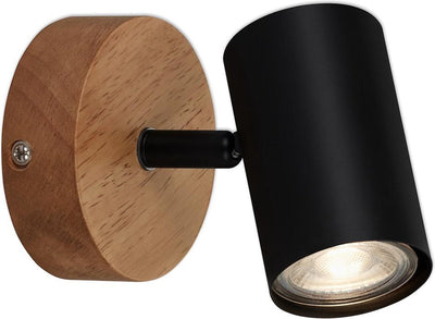 Briloner leuchten wood style - wall lamp - spotlight rotatable - gu10 - material: wood and metal - color: black