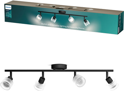 Spot en saillie Philips Hear - culot LED Gu10 - orientable - 4 points lumineux - clickfix - noir avec verre nervuré