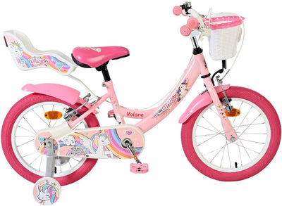 Vélo enfant Volare licorne - filles - 16 pouces - rose - deux freins à main