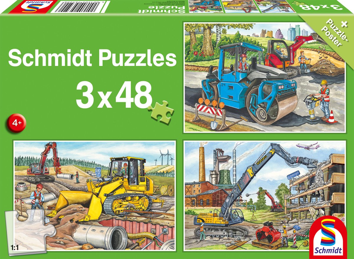 Schmidt - puzzle - mes véhicules de construction préférés - 3 x 48 pièces - enfants - à partir de 4 ans