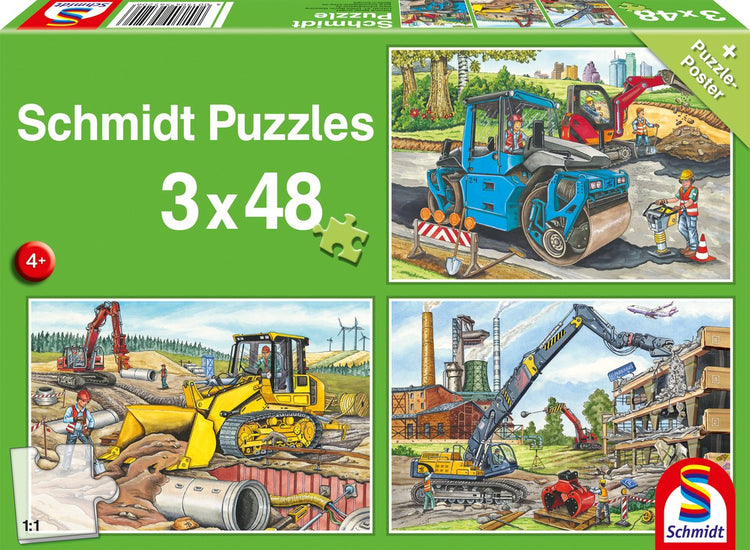 Schmidt - puzzle - mes véhicules de construction préférés - 3 x 48 pièces - enfants - à partir de 4 ans