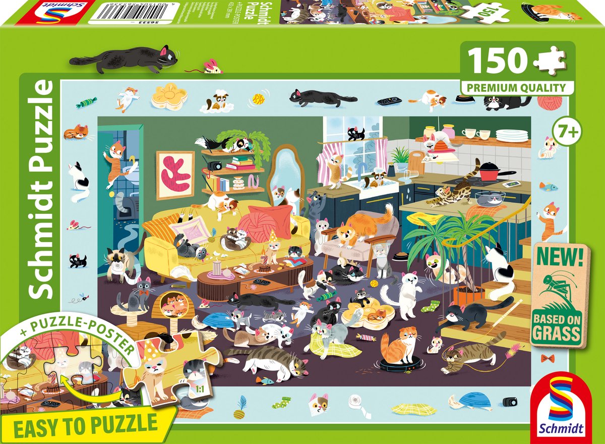 Schmidt - puzzle - chaos de chat drôle - 150 pièces - enfants - à partir de 7 ans