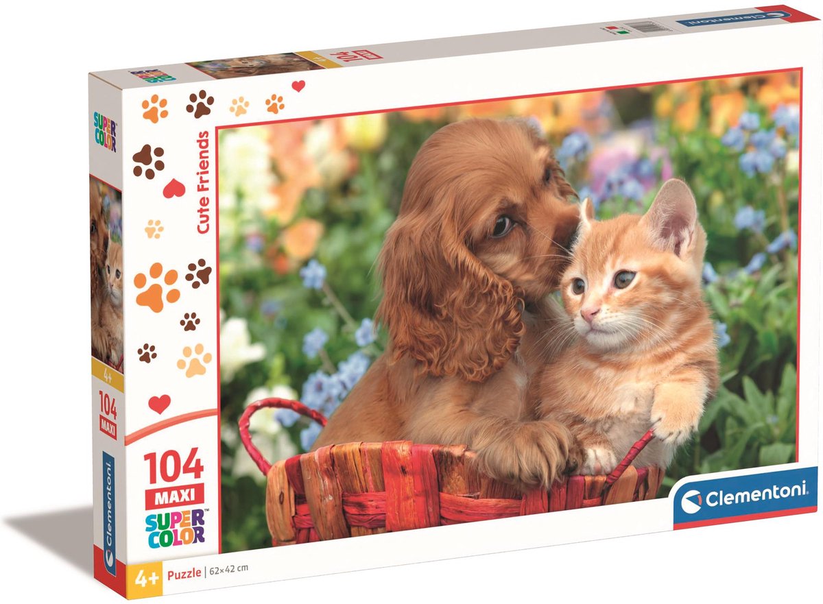 Clementoni - puzzle - 104 pièces - chiot et chaton - puzzle enfant - à partir de 6 ans