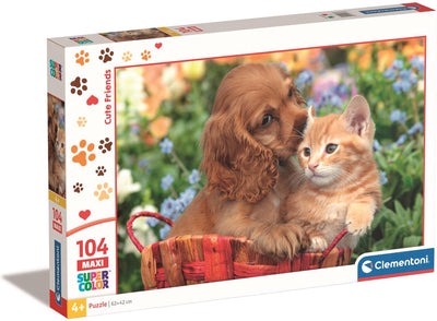 Clementoni - puzzle - 104 pièces - chiot et chaton - puzzle enfant - à partir de 6 ans