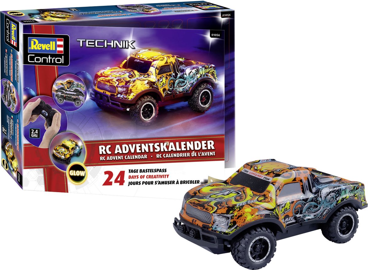 Revell Calendrier de l'Avent 2025 - 01056 voiture télécommandée - le pilote de Noël ultime - véhicule télécommandé en plastique design de Noël - 2,4 GHz - 1:22