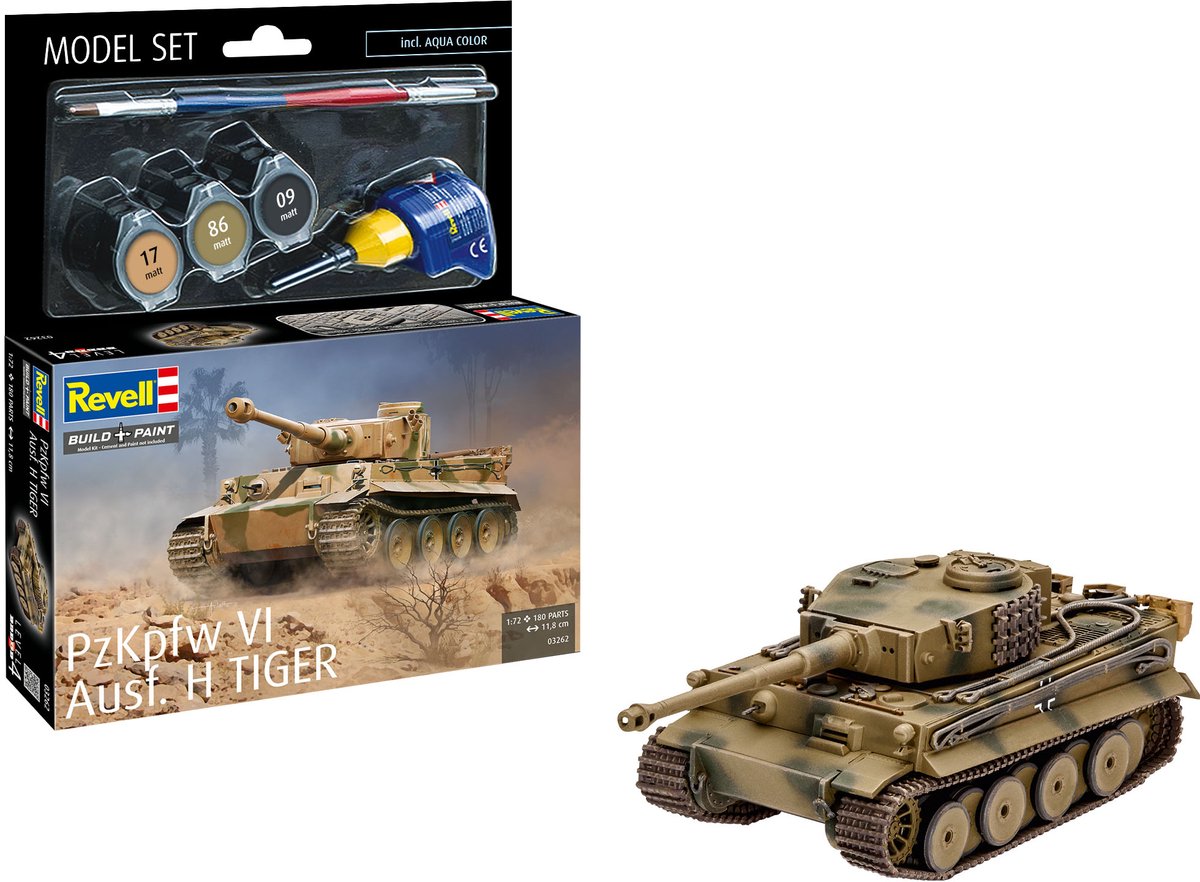 Maquette de véhicule militaire Revell - 63262 panzerkampfwagen vi tigre i - pzkpfw vi ausf. h tigre - jeu de maquettes en plastique - 1:72 - modélisme