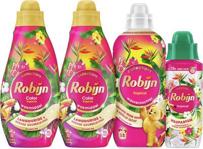 Robijn perfect match - tropical - 4 pièces - 2x détergent + 1 assouplissant + 1 parfum de lessive - pack économique