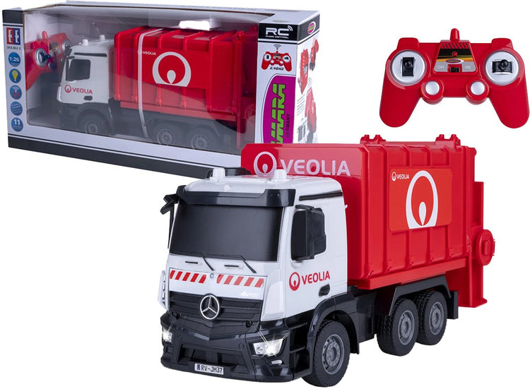 Jamara véhicule rc - 408305 camion poubelle rc - mercedes-benz antos - modèle rc 2,4 GHz prêt à l'emploi - voiture contrôlée 1:26