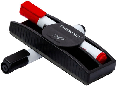 Porte-stylo effaceur pour tableau blanc Q-connect, magnétique, avec 2 marqueurs pour tableau blanc