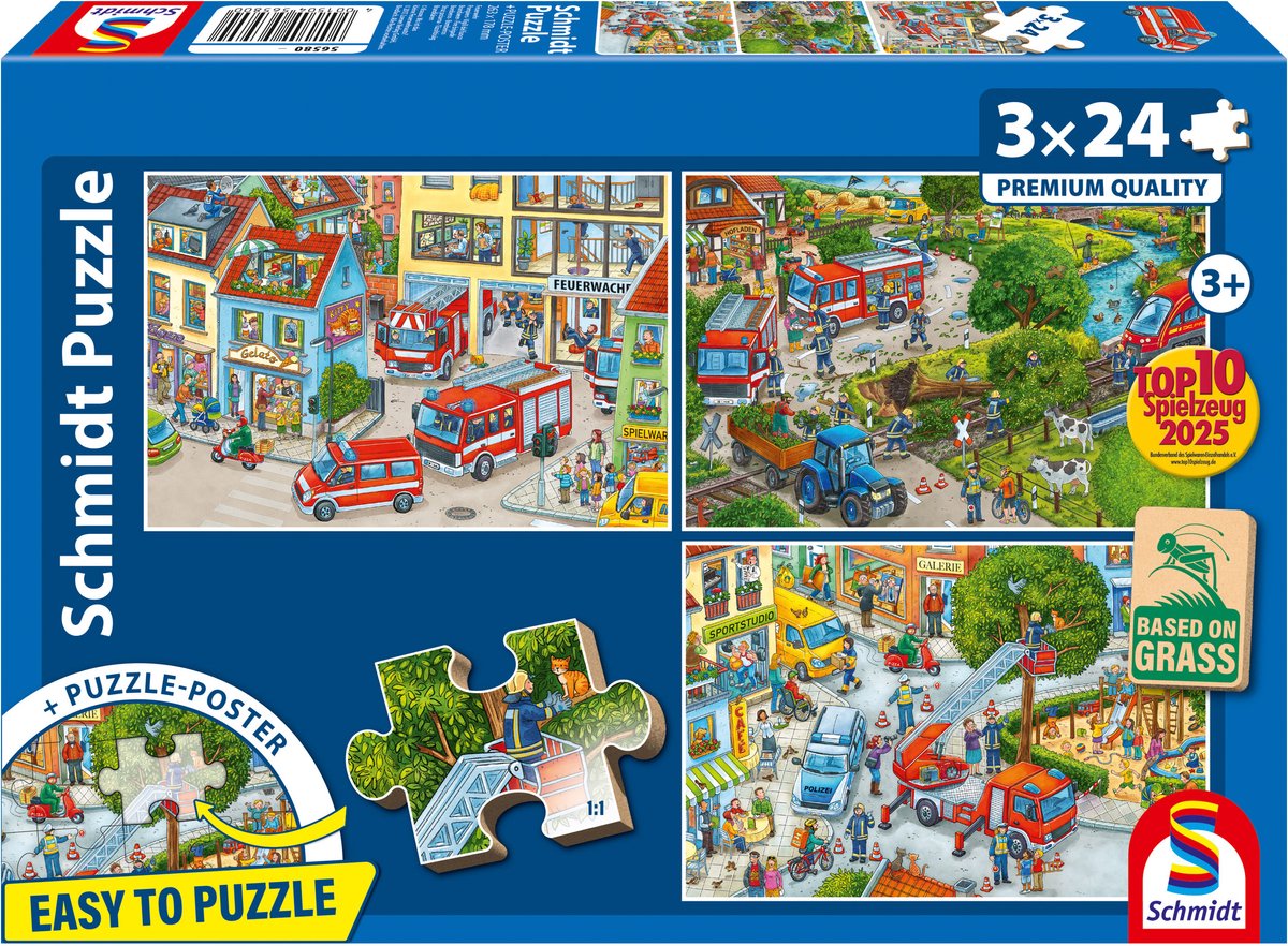 Jouets de puzzle des pompiers Schmidt 3x24 pièces en carton durable.