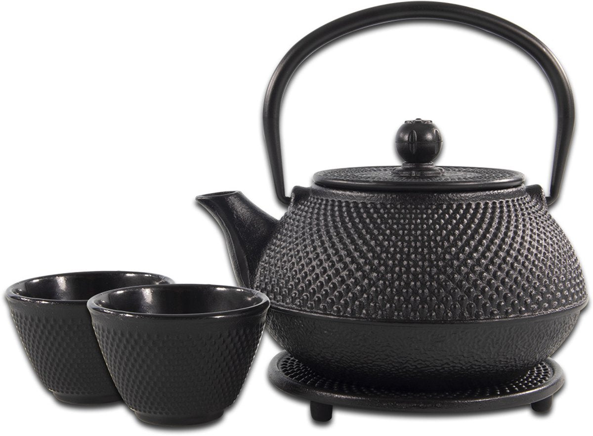 Sakuratea - ensemble de théière - 4 pièces - fonte - noir - 0,8l - 2 tasses (100ml)
