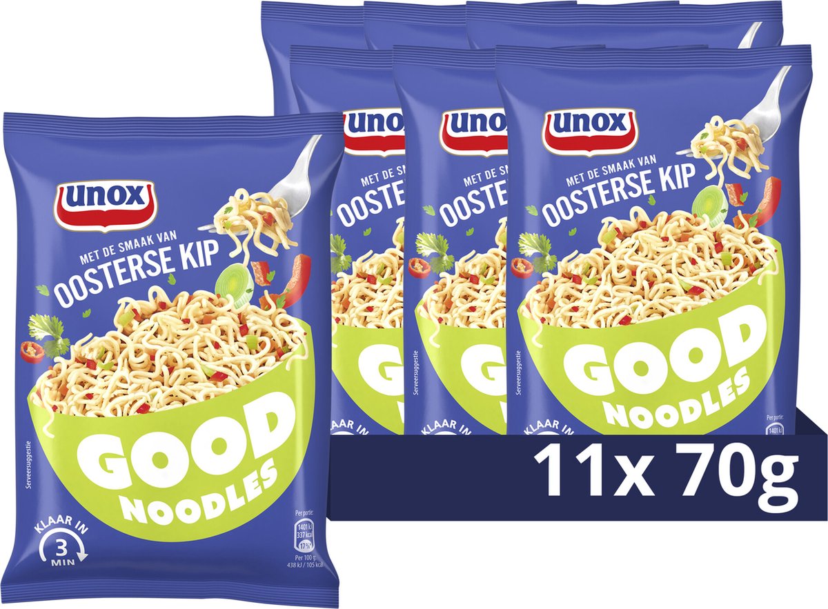 Unox bonnes nouilles - poulet oriental - 11 x 70 g - pack économique