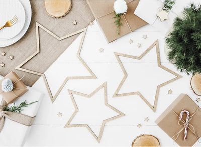 Partydeco pendentifs étoiles bois doré pailleté - 3 pièces