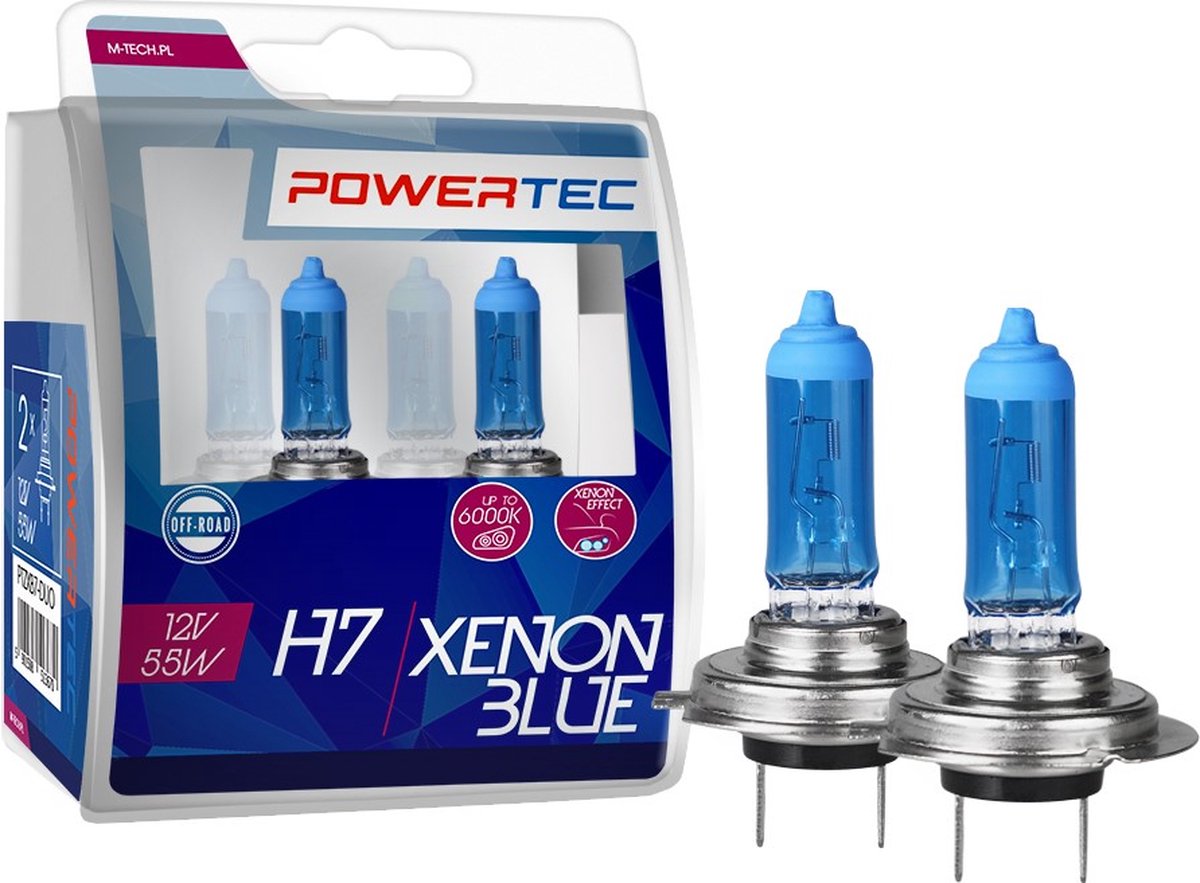 Lampes halogènes Powertec h7 12v – bleu xénon – lot de 2