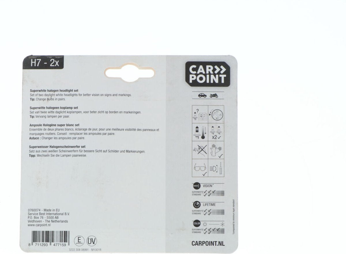 Lampe halogène Carpoint ultrabright h7 12v 55w - lumière puissante - durable - économe en énergie et résistante aux intempéries