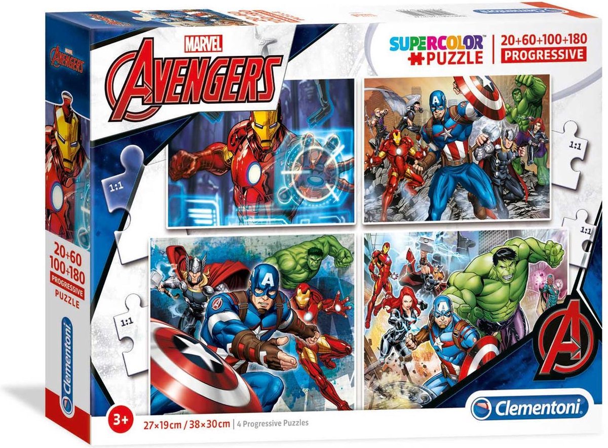 Clementoni puzzle 4 en 1 Avengers - 20 60 100 180 pièces