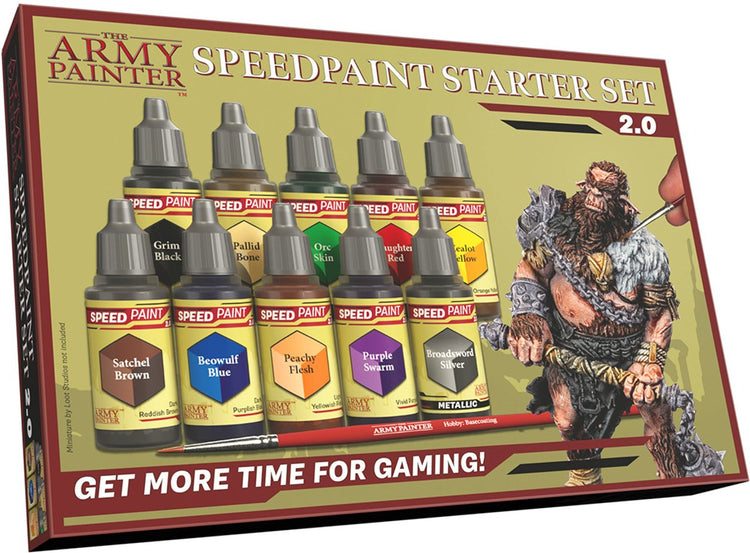 Le kit de démarrage Army Painter Speedpaint 2.0, ensemble de peinture acrylique parfait pour les débutants, contient 10 bouteilles de peinture acrylique de 18 ml et 1 pinceau de revêtement de base pour Warhammer 40K et Donjons et Dragons.