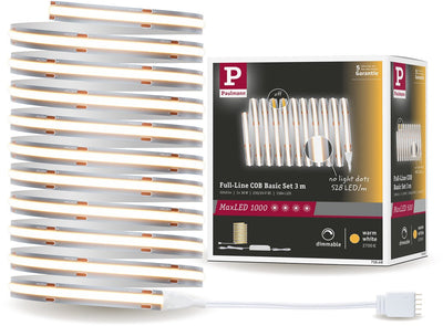 Paulmann maxled 1000 led strip basic set cob 3m blanc chaud 3m 36w 1080lm m 528 leds m 2700k 50va
