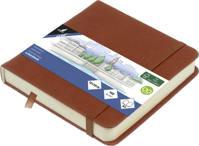 Carnet de croquis Kangaro - 12x12cm - cognac - couverture rigide PU - avec élastique et ruban de lecture
